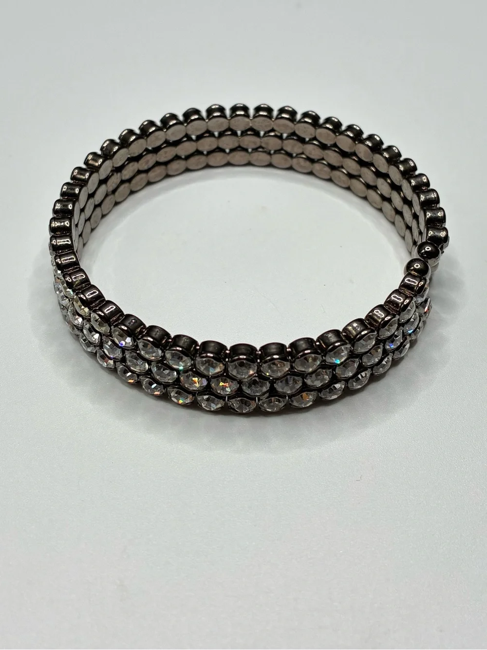 Vintage Gunmetal Crystal Flex-Cuff Bracelet W/Clear Rhinestone